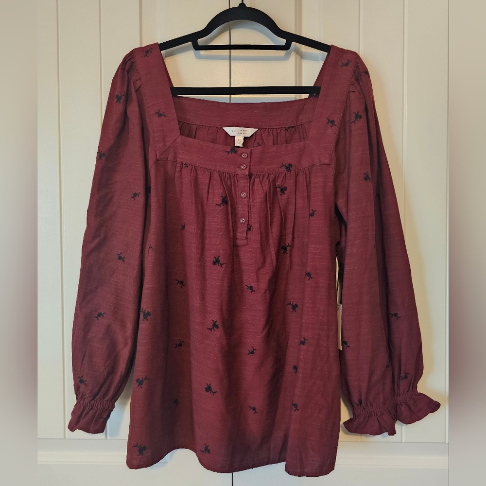 Lauren Conrad Maroon Peasent Blouse